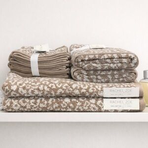 Rachel Zoe 8-piece Towel Set Light Beige & Ivory Leopard Print 100% Cotton NWT